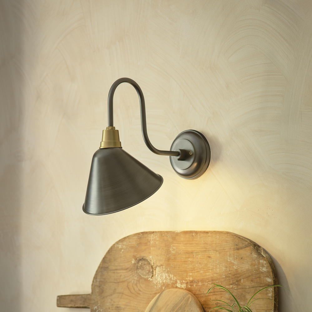 Pewter Swan Neck Cone Wall Light in 8 Inch with Pewter Holder, Product Code is SN-CWL8-P