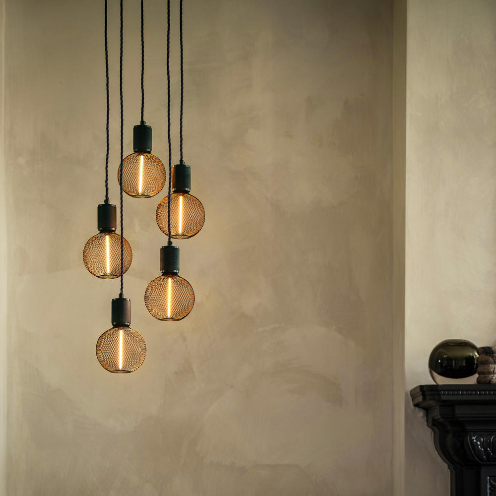 Black 5 Wire Cluster Pendant Industville Lighting Black Holder Knurled KN-E-3WCL-BK