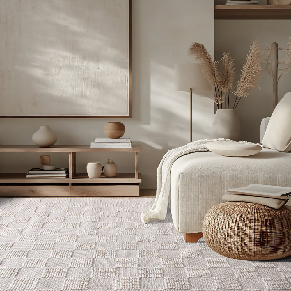 Acle Hand Woven Wool Rug - Ivory