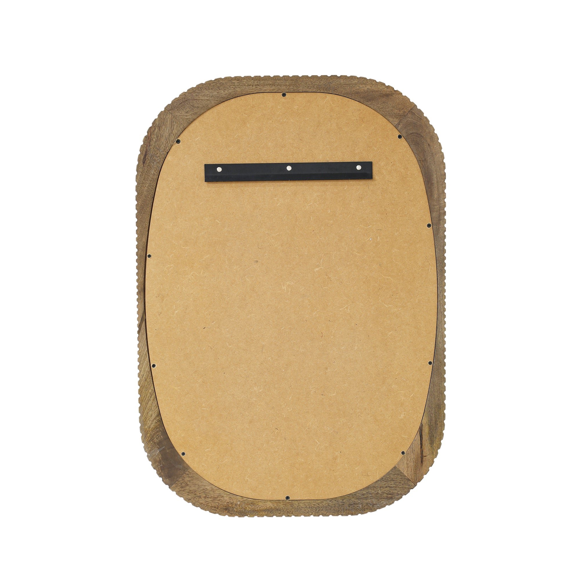 Back of Kingham rectangular wall mirror with natural wooden frame, 22-inch