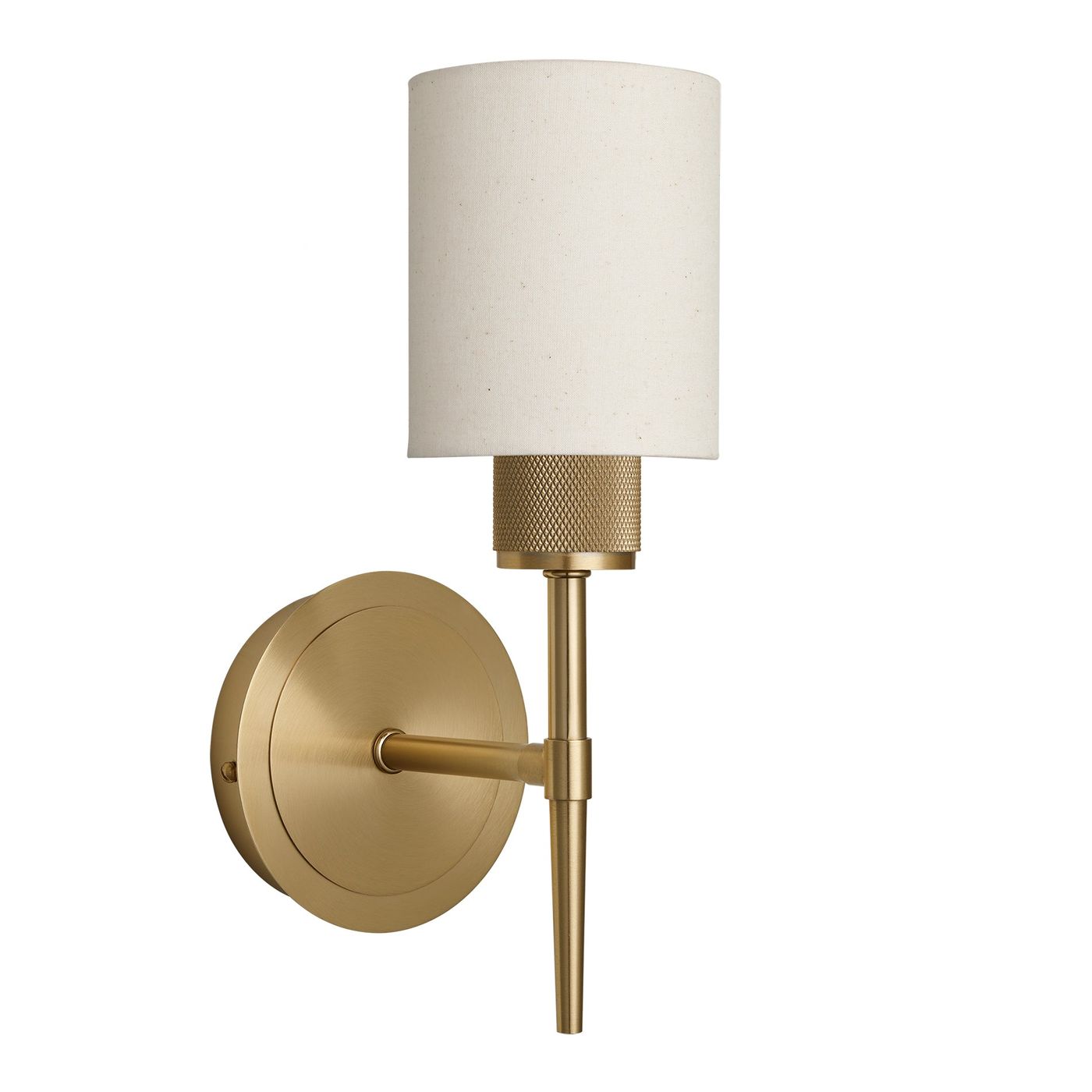 Knurled Brass Torch Wall Light with  Cylinder Light Natural Cotton Shade