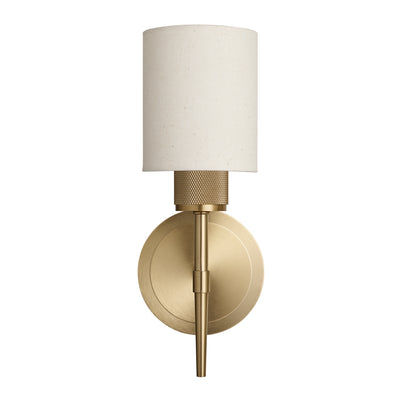 Knurled Brass Torch Wall Light with  Cylinder Light Natural Cotton Shade