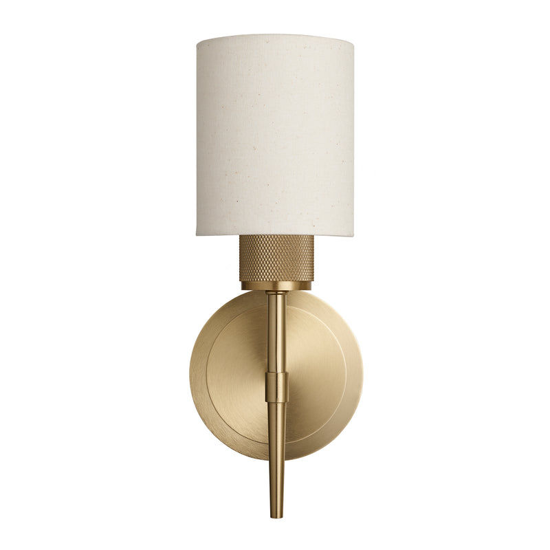 Knurled Brass Torch Wall Light with  Cylinder Light Natural Cotton Shade