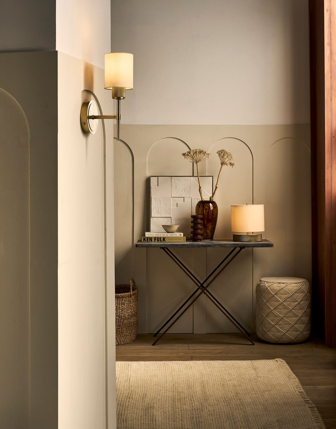 Knurled Cylinder Torch Wall Light -  Light Natural Cotton - Brass