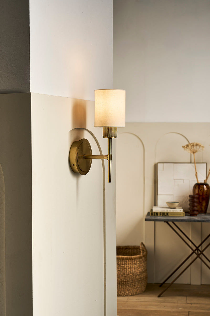 Knurled Cylinder Torch Wall Light -  Light Natural Cotton - Brass