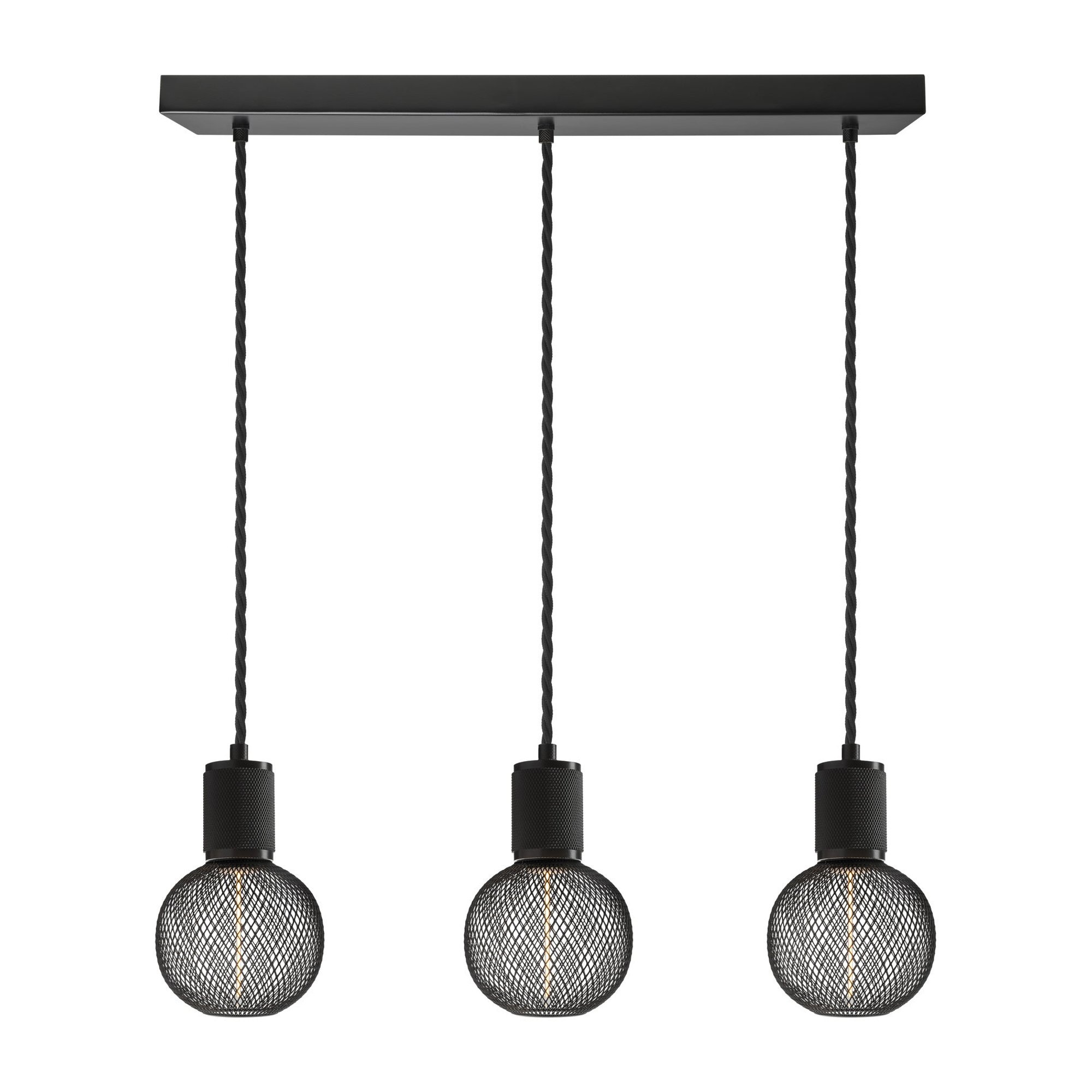 Knurled Edison Cluster Lights in Black -  3 wire