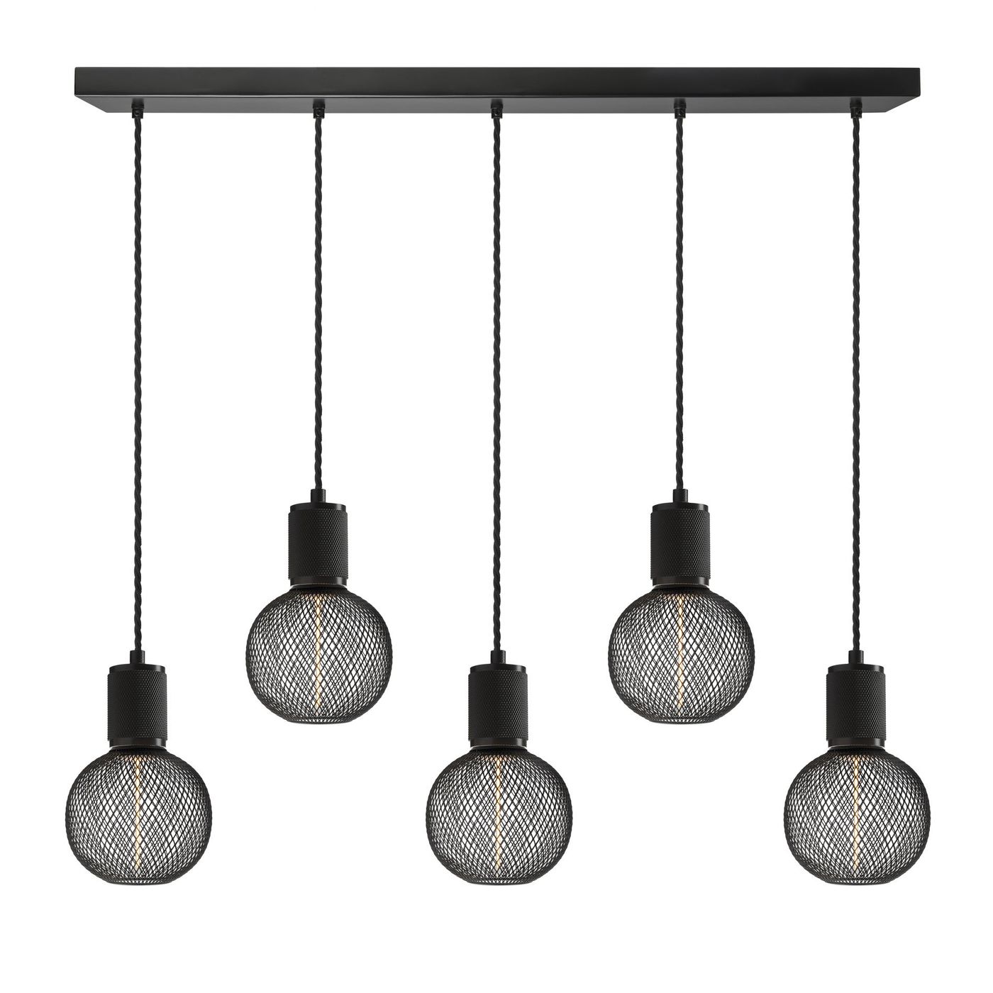 Knurled Edison Cluster Lights - Wire - Black