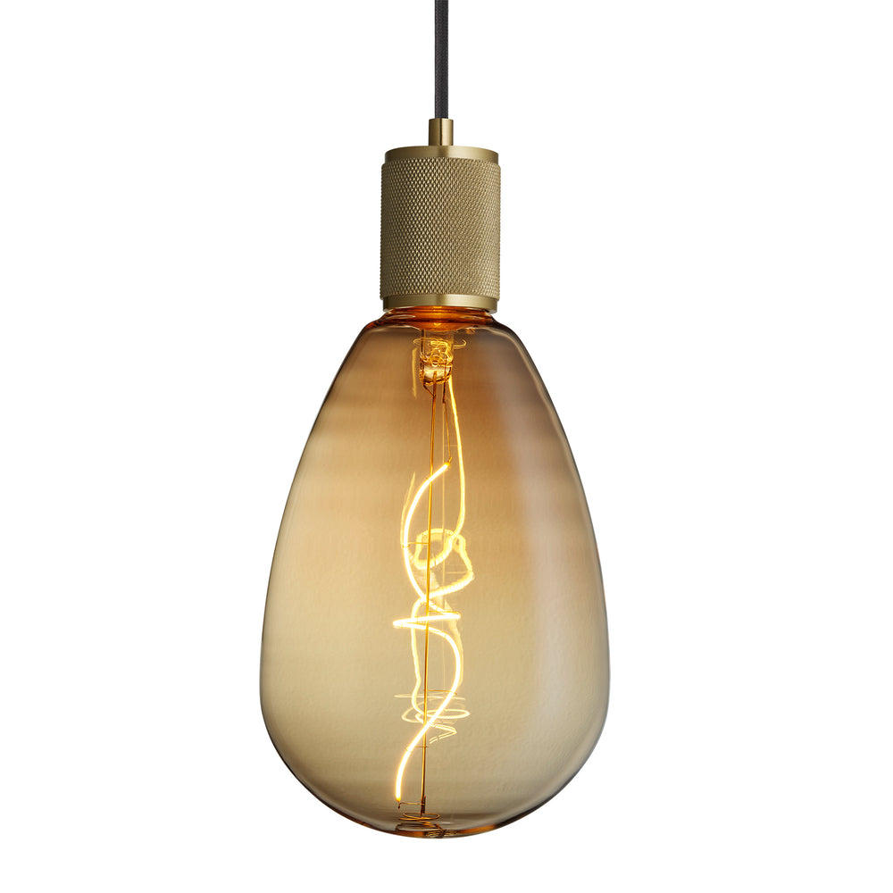 Knurled Edison Large Pendant Light in Brass with S173 Amber Bulb