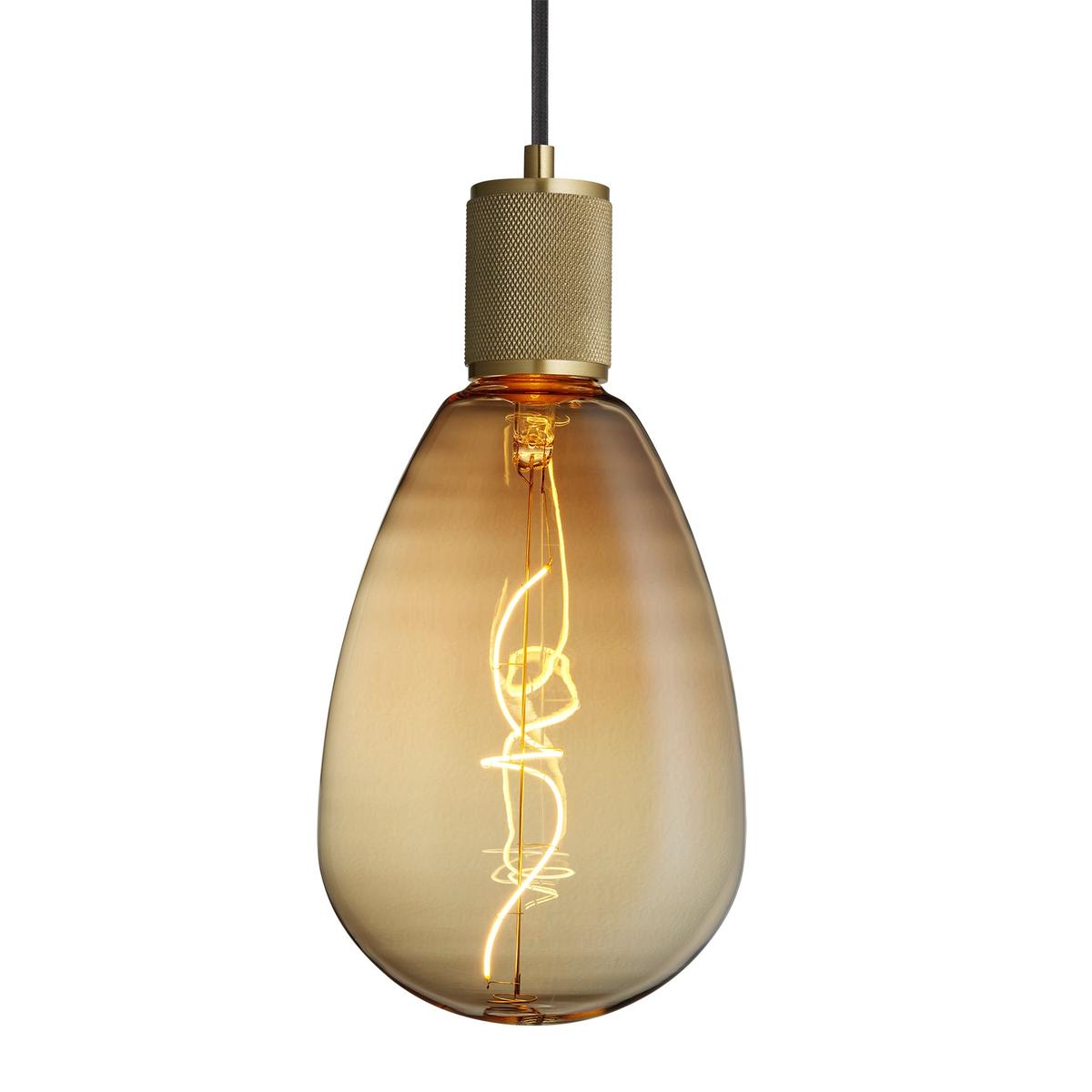 Knurled Edison Large Pendant Light in Brass with S173 Amber Bulb