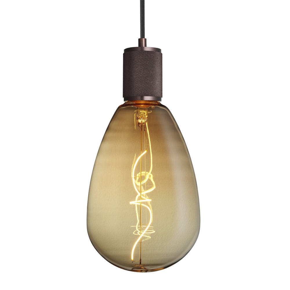 Knurled Edison Large Pendant Light in Bronze with S173 Amber Bulb