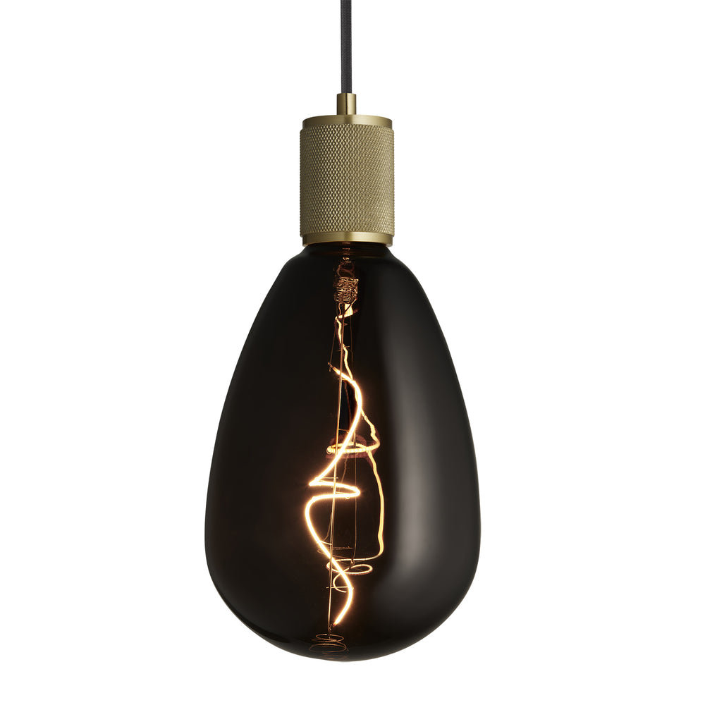 Knurled Edison Large Pendant Light in Brass with S173 Smoke Bulb
