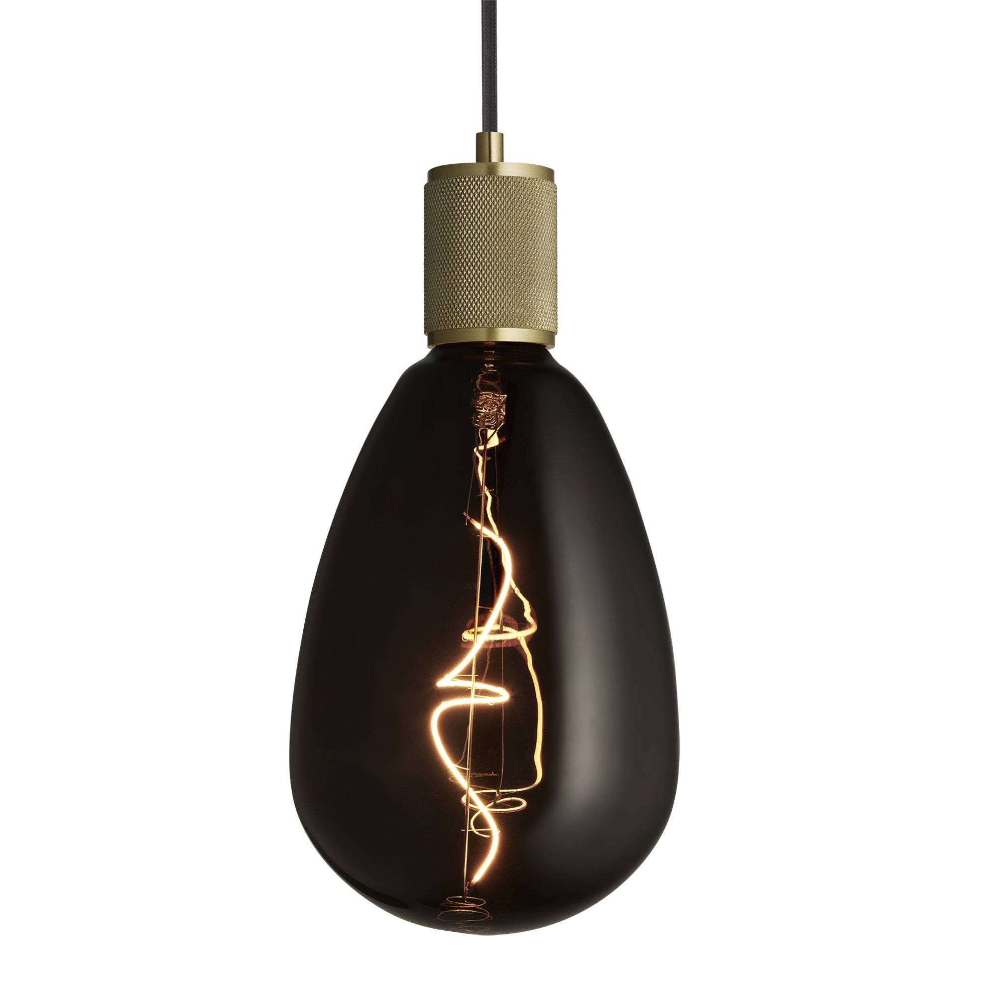 Knurled Edison Large Pendant Light in Brass with S173 Smoke Bulb