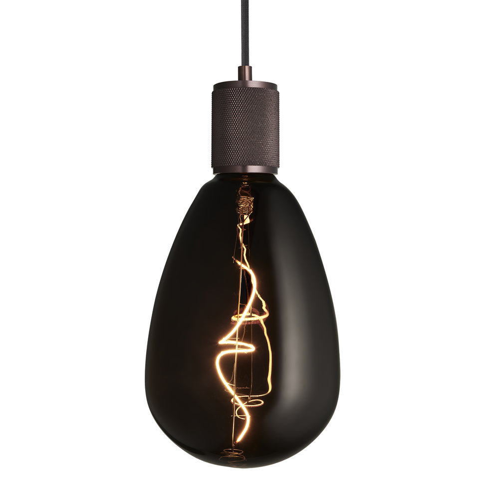 Knurled Edison Large Pendant Light in Bronze with S173 Smoke Bulb