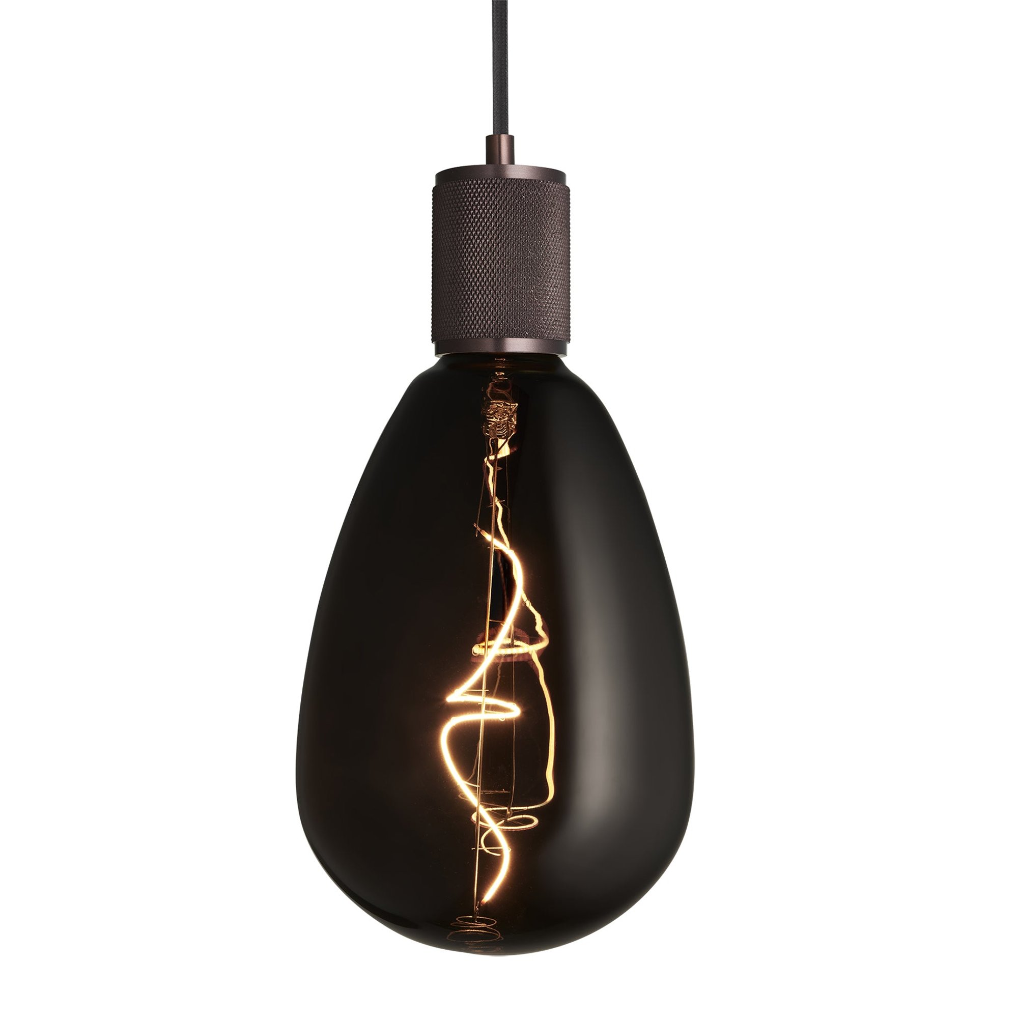 Knurled Edison Large Pendant Light in Bronze with S173 Smoke Bulb