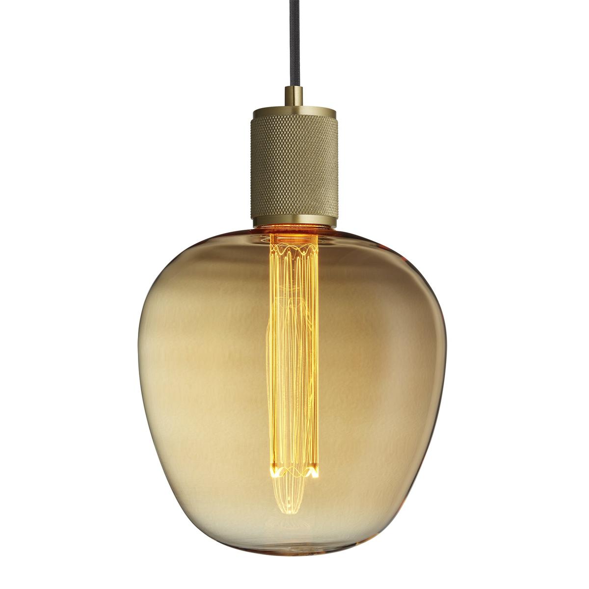 Knurled Edison Brass Large Pendant Light with S190 Amber Bulb