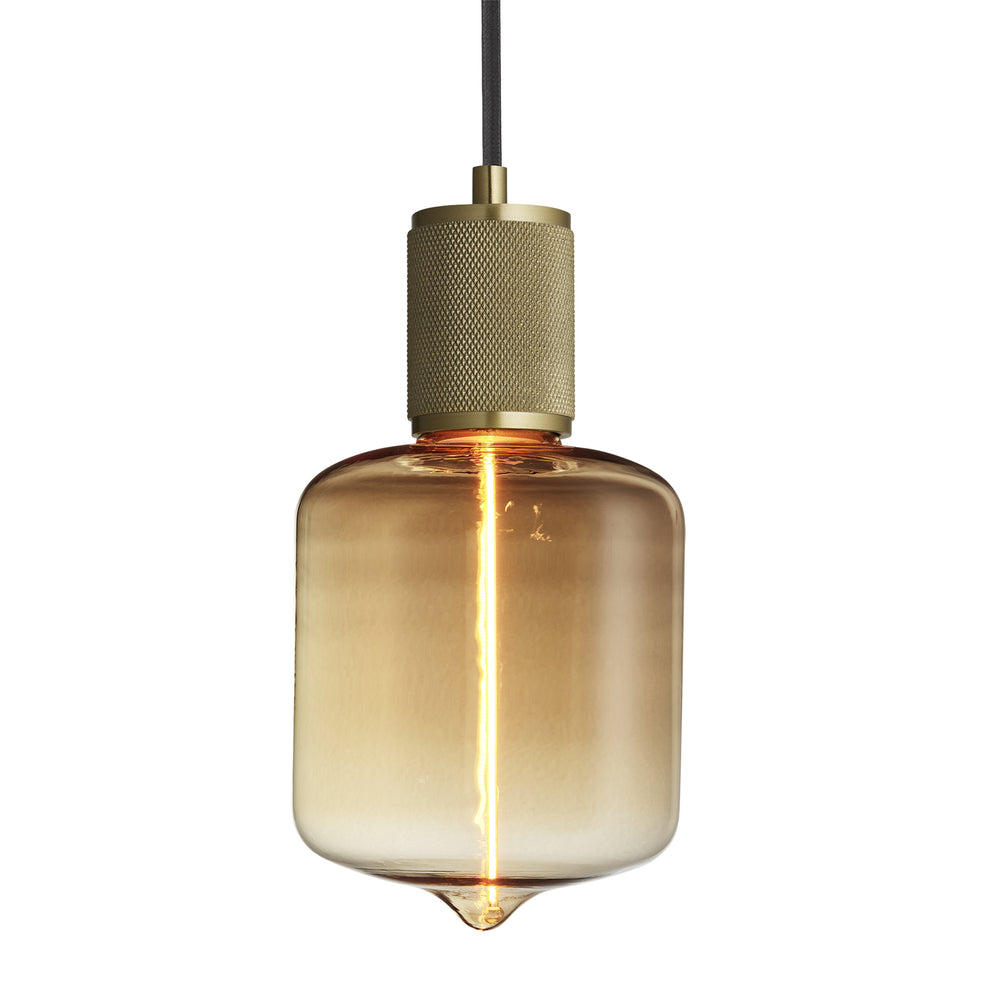 Knurled Edison Brass Large Pendant Light with T130 Amber Bulb