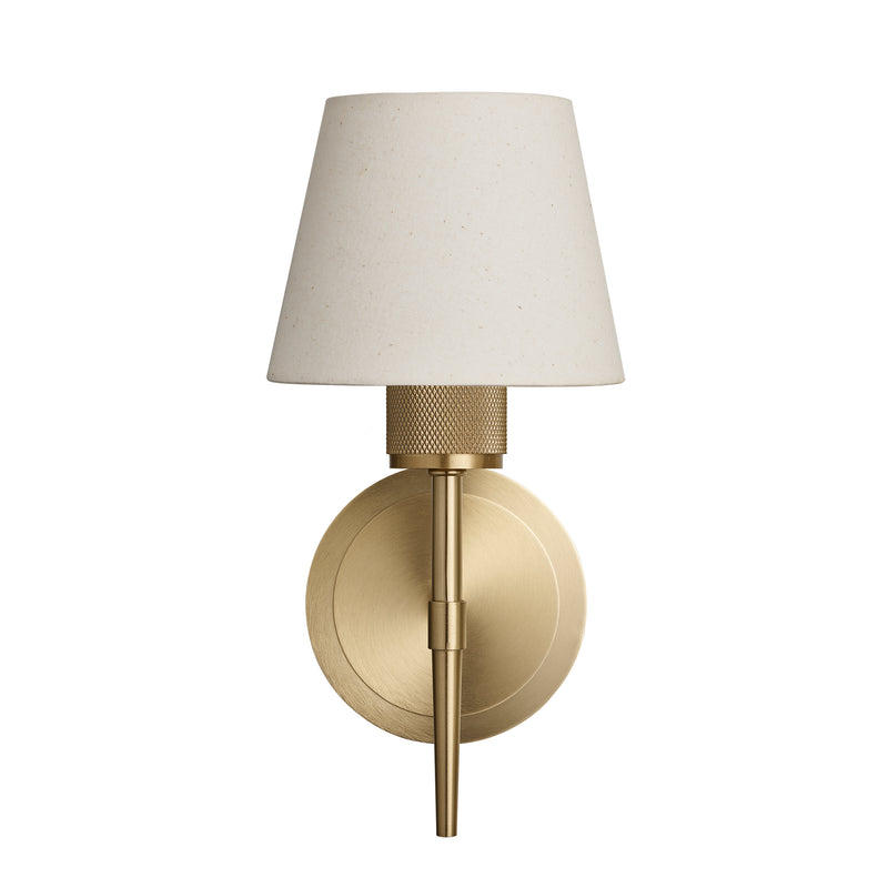 Brass Knurled Empire Torch Wall Light with Light Natural Cotton shade