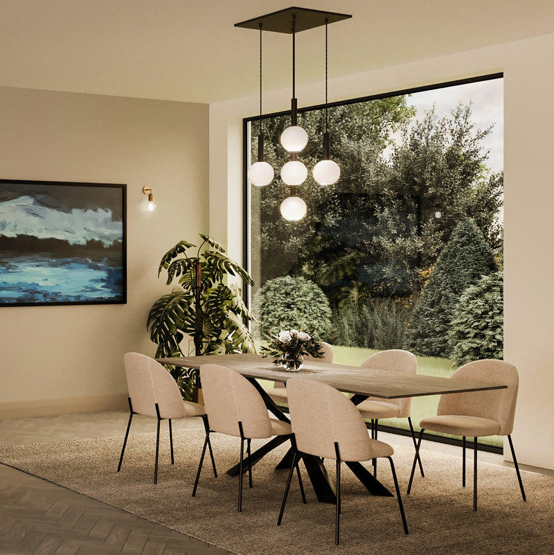 Sleek Cylinder White Opal Glass Globe 5 Wire Square Cluster Lights in 7 inch with Pewter Holder - Industville SL-CY-OGL-GL7-5WSQCL-W-PH