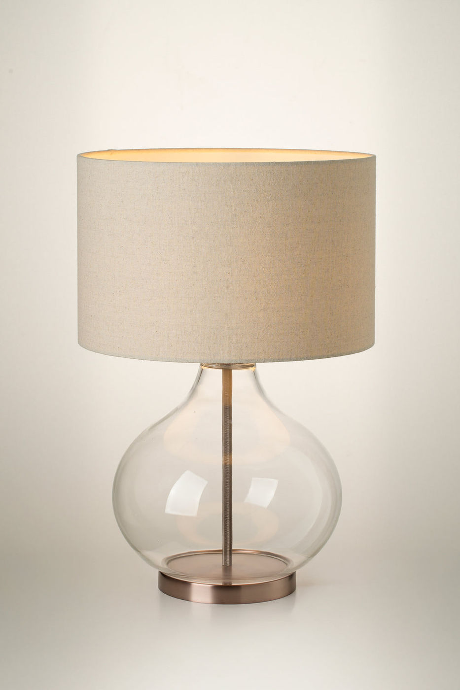 Knurled Glass Drop Table Lamp in Bronze lit up