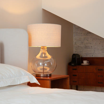 Knurled Glass Drop Table Lamp in Bronze, lit up