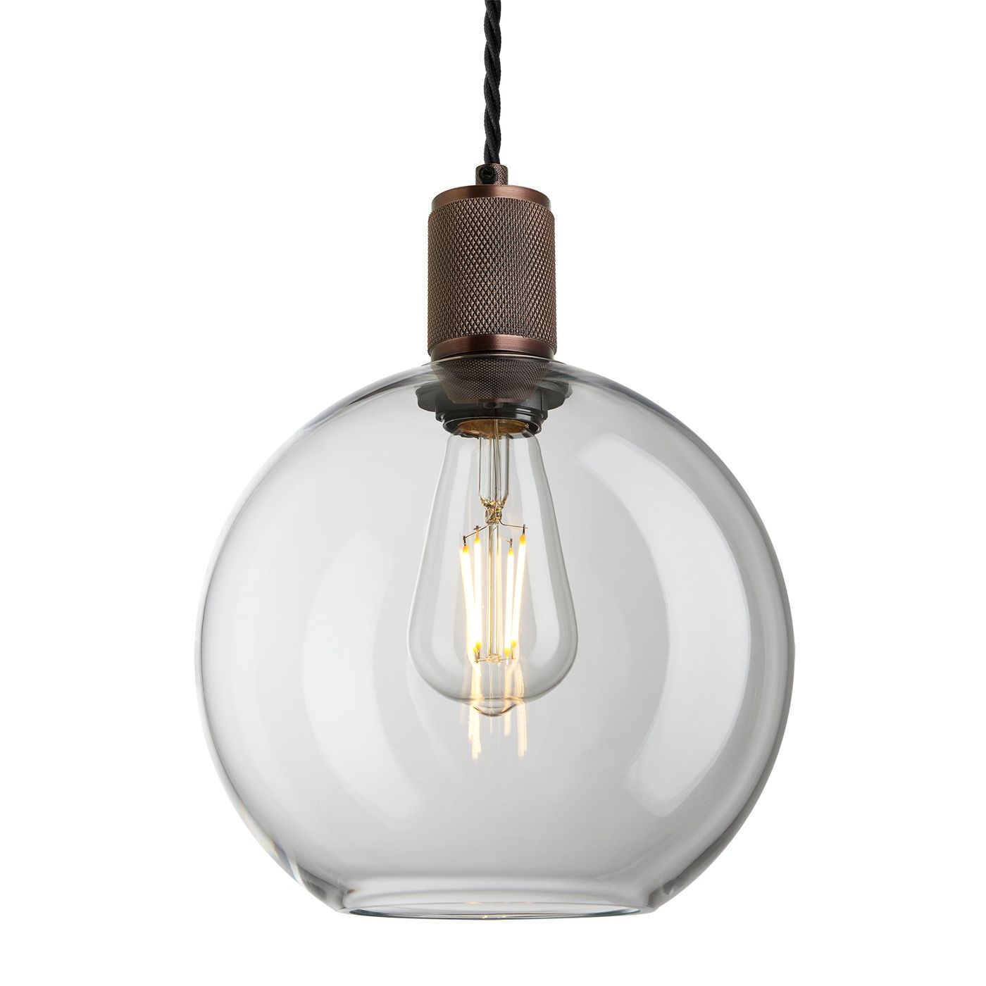 Clear Glass and Bronze Holder Globe Pendant Knurled Holder KN-GLGLP9-CL-BZH