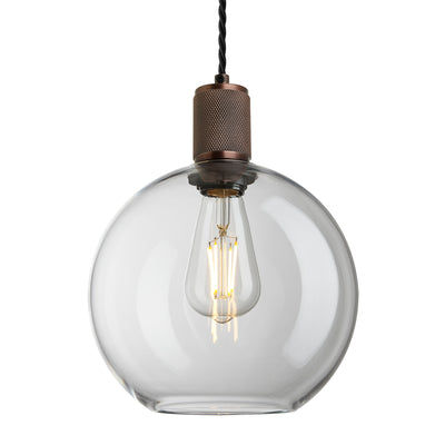 Clear Glass and Bronze Holder Globe Pendant Knurled Holder KN-GLGLP9-CL-BZH