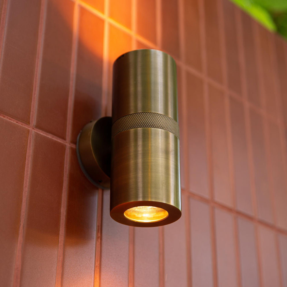 Knurled Outdoor & Bathroom Up Down Spot Light in Brass