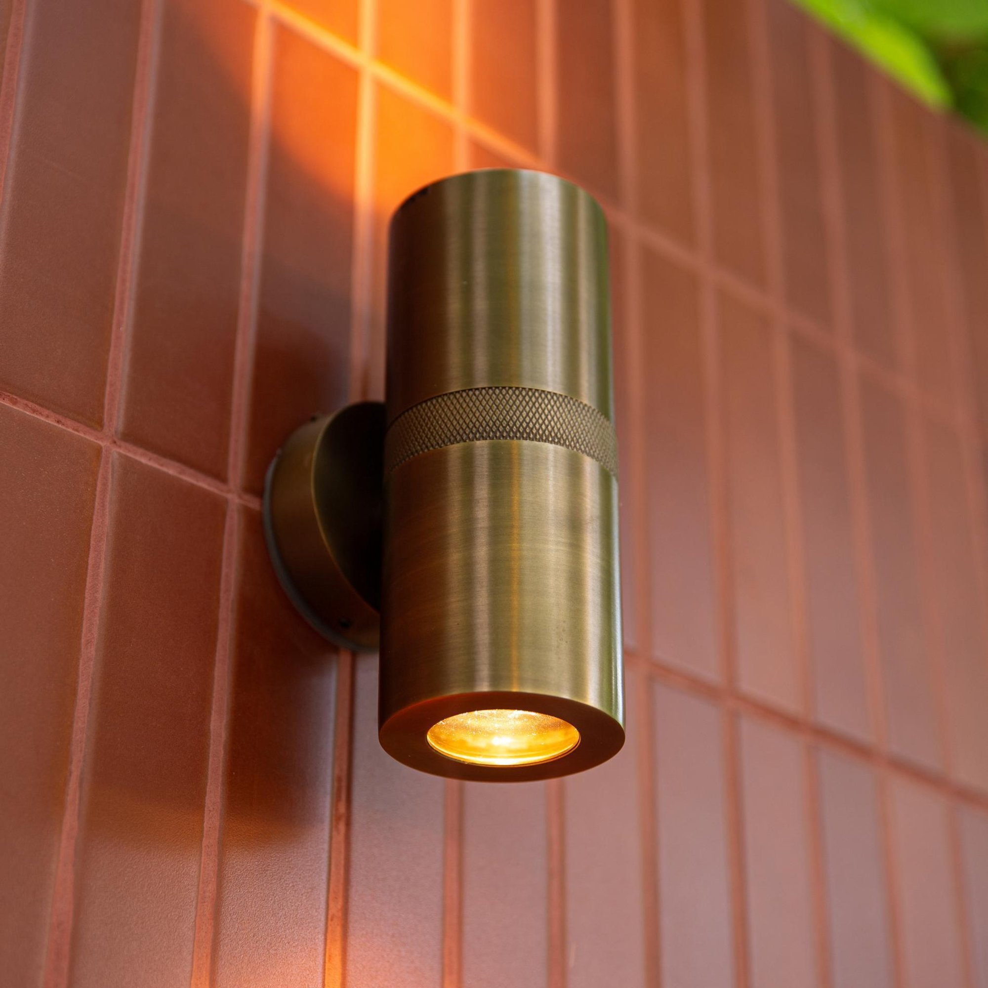 Knurled Outdoor & Bathroom Up Down Spot Light in Brass