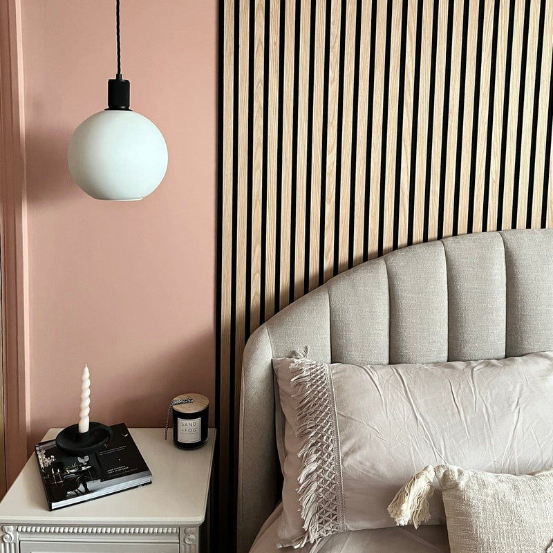 Knurled Opal Glass Globe Pendant Light in 9 Inch with Black Holder, Product Code KN-OGL-GLP9-W-BKH