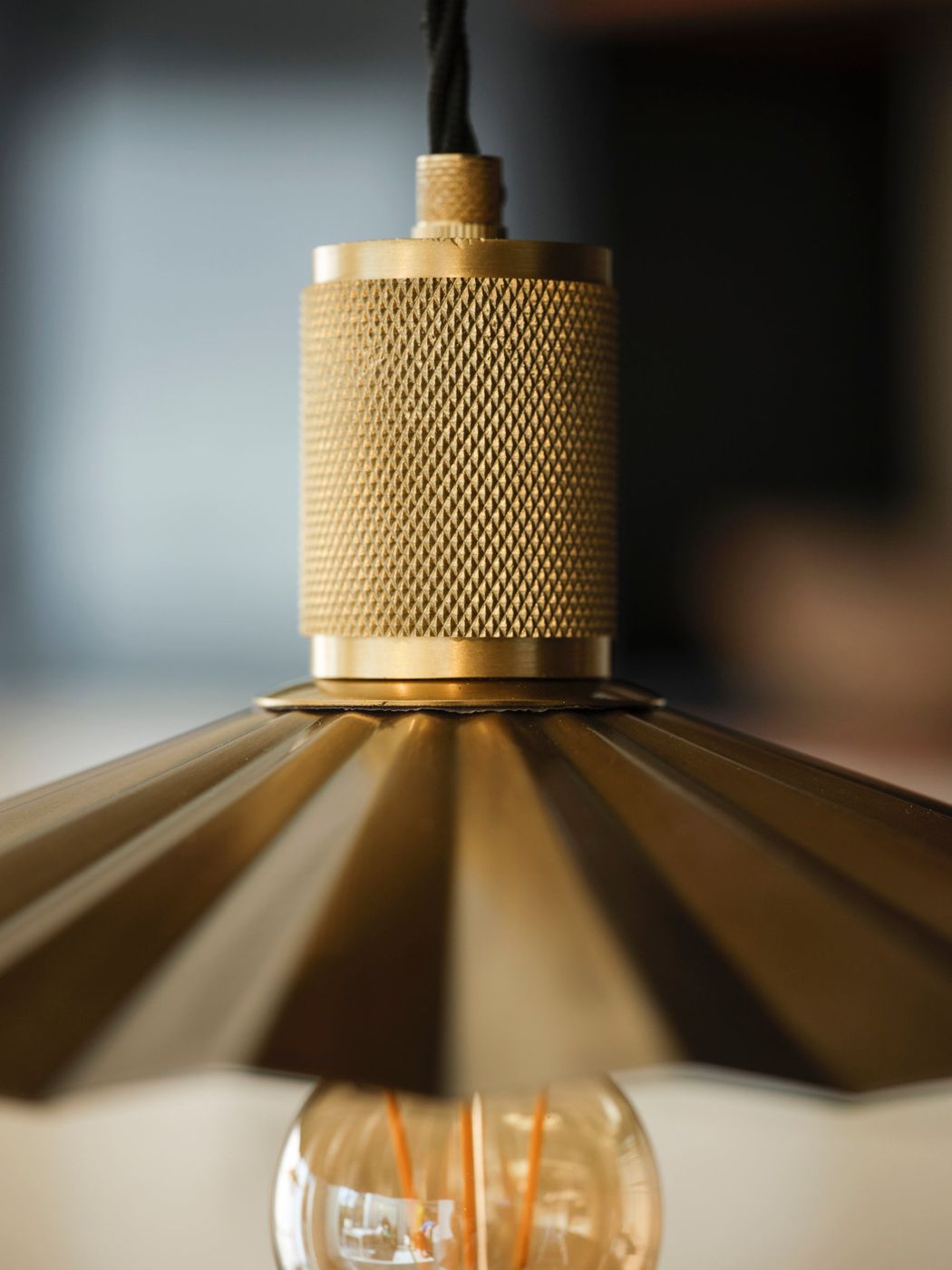Knurled Pleated Slope Pendant Light in Brass Finish with Brass Holder