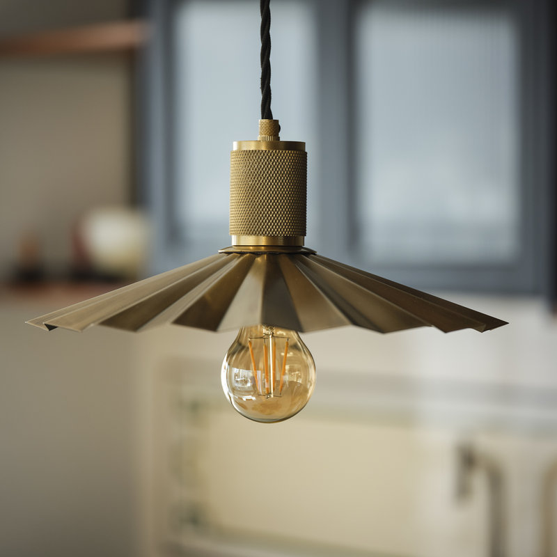 Knurled Pleated Slope Pendant Light - 12 Inch - Brass - Voucher Applicable - Industville Lighting UK