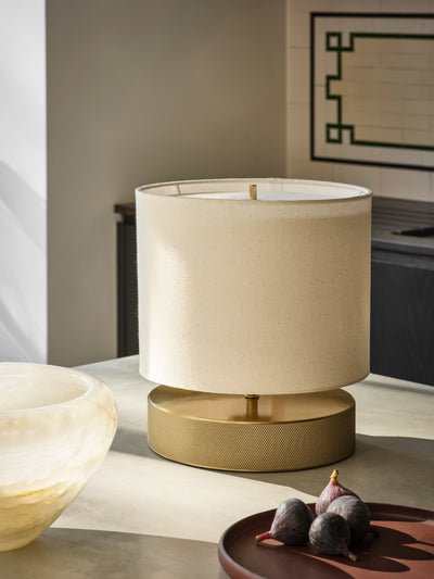 Knurled Round Table Lamp - Brass - Drum - Natural Cotton - Table Lamps - Industville Lighting UK