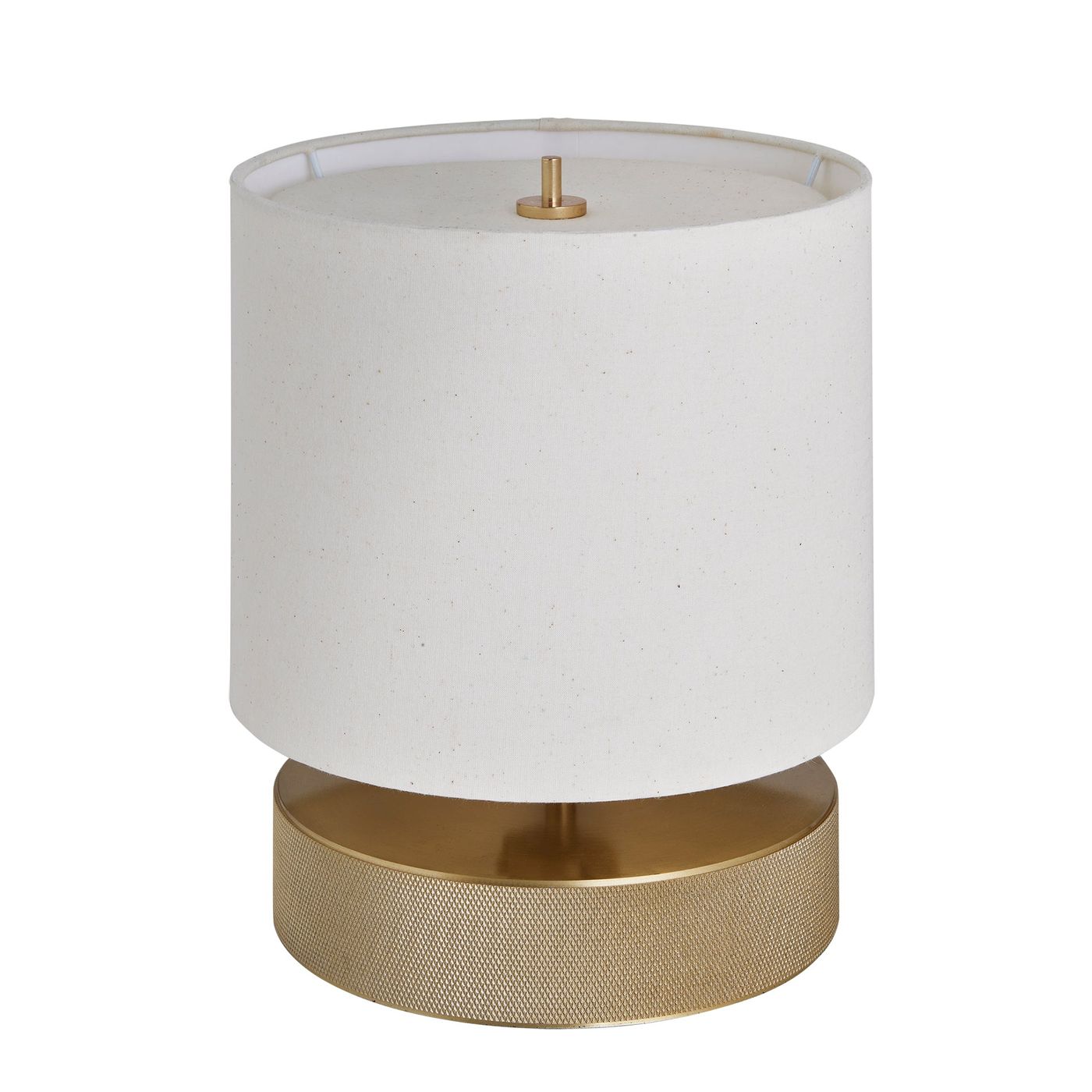 Knurled Round Table Lamp in Brass Finish with a Natural Cotton Drum Shade
