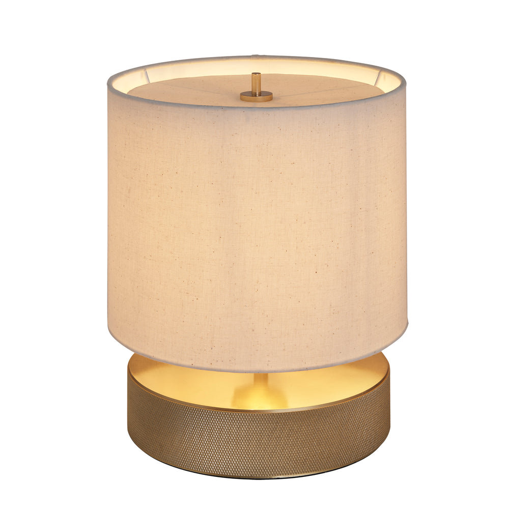 Knurled Round Table Lamp in Brass Finish with a Natural Cotton Drum Shade