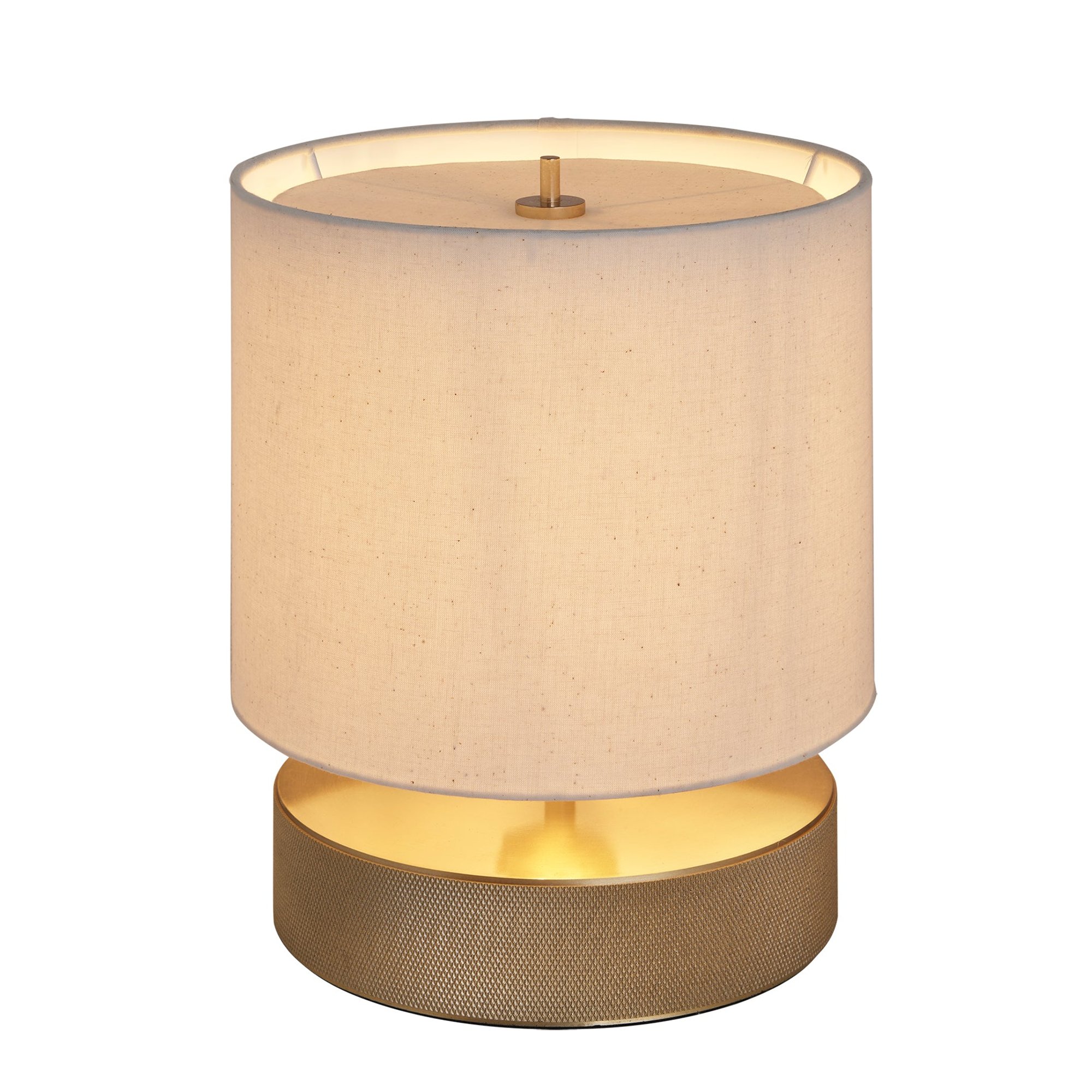 Knurled Round Table Lamp in Brass Finish with a Natural Cotton Drum Shade