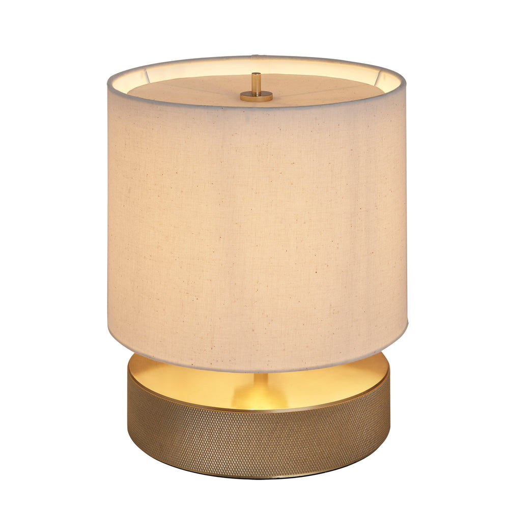 Knurled Round Table Lamp in Brass Finish with a Natural Cotton Drum Shade