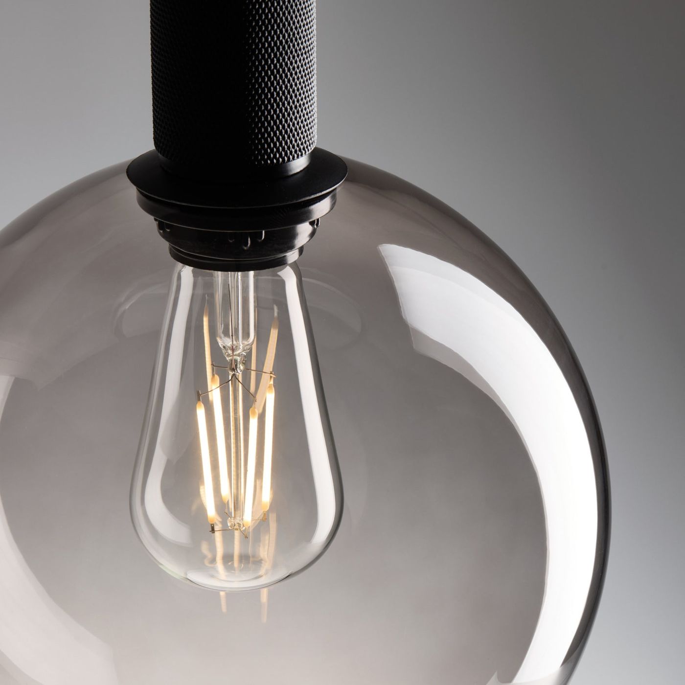 Smoked Glass Mocha with Black Holder Globe Pendant Knurled Holder KN-SGL-GLP9-MO-BKH