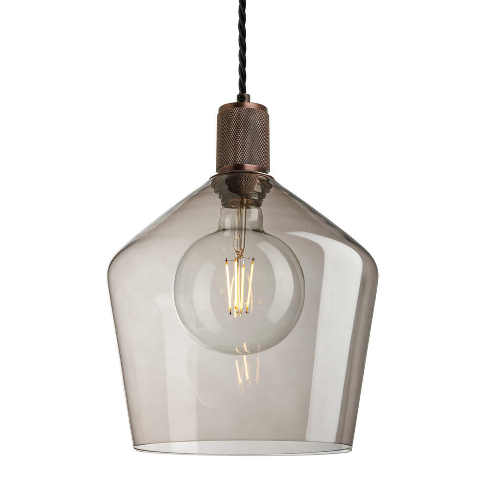 Smoked Glass Mocha with Bronze Holder Schoolhouse Pendant Knurled Holder KN-SGL-SHP10-MO-BZH