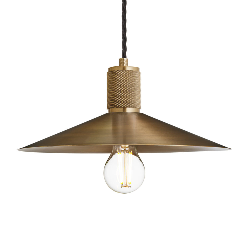 Knurled Slope Pendant Light in Brass Finish with Brass Holder
