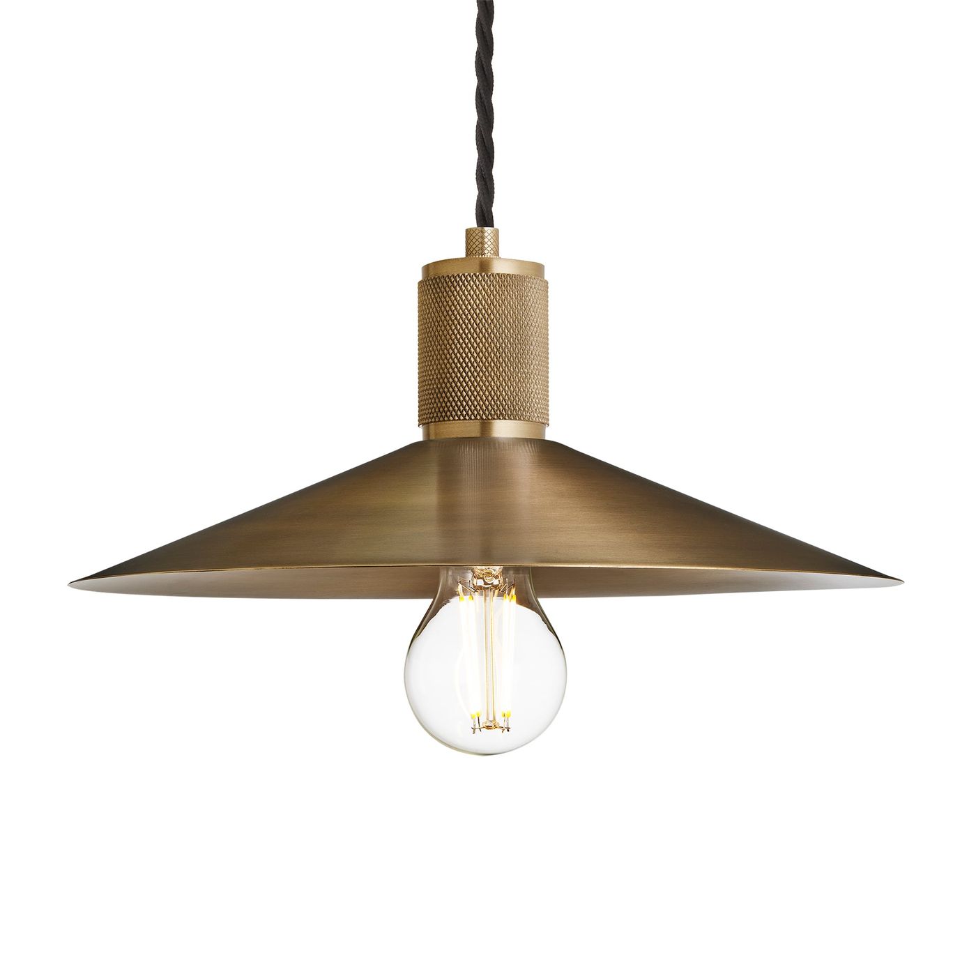 Knurled Slope Pendant Light in Brass Finish with Brass Holder
