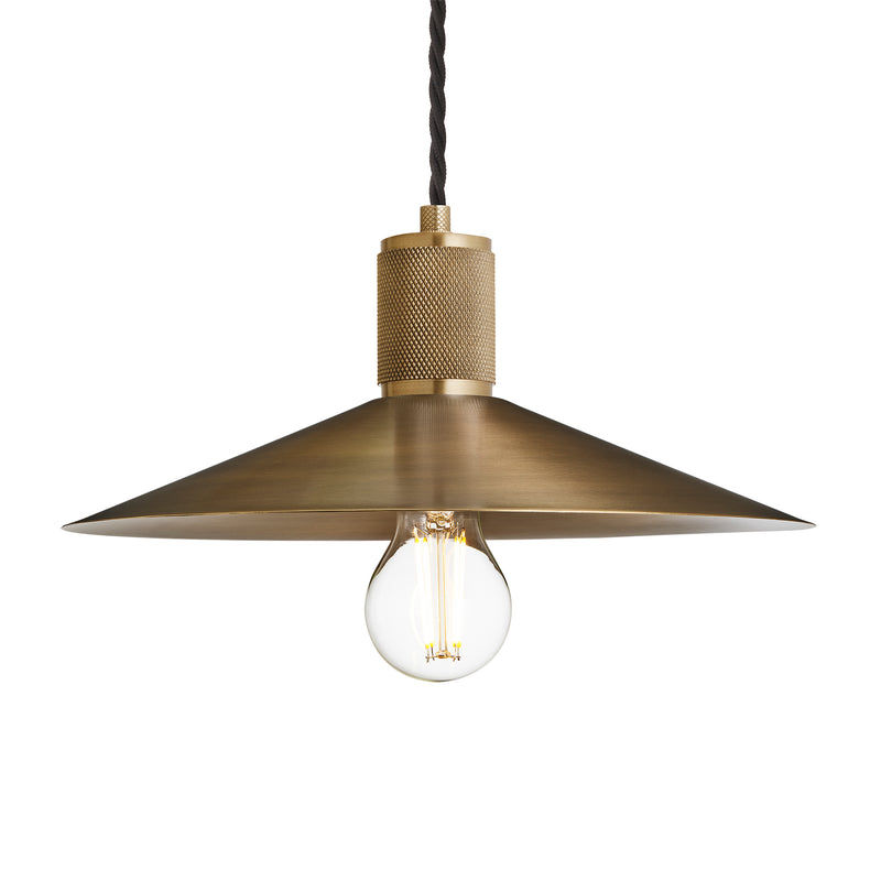 Knurled Slope Pendant Light in Brass Finish with Brass Holder
