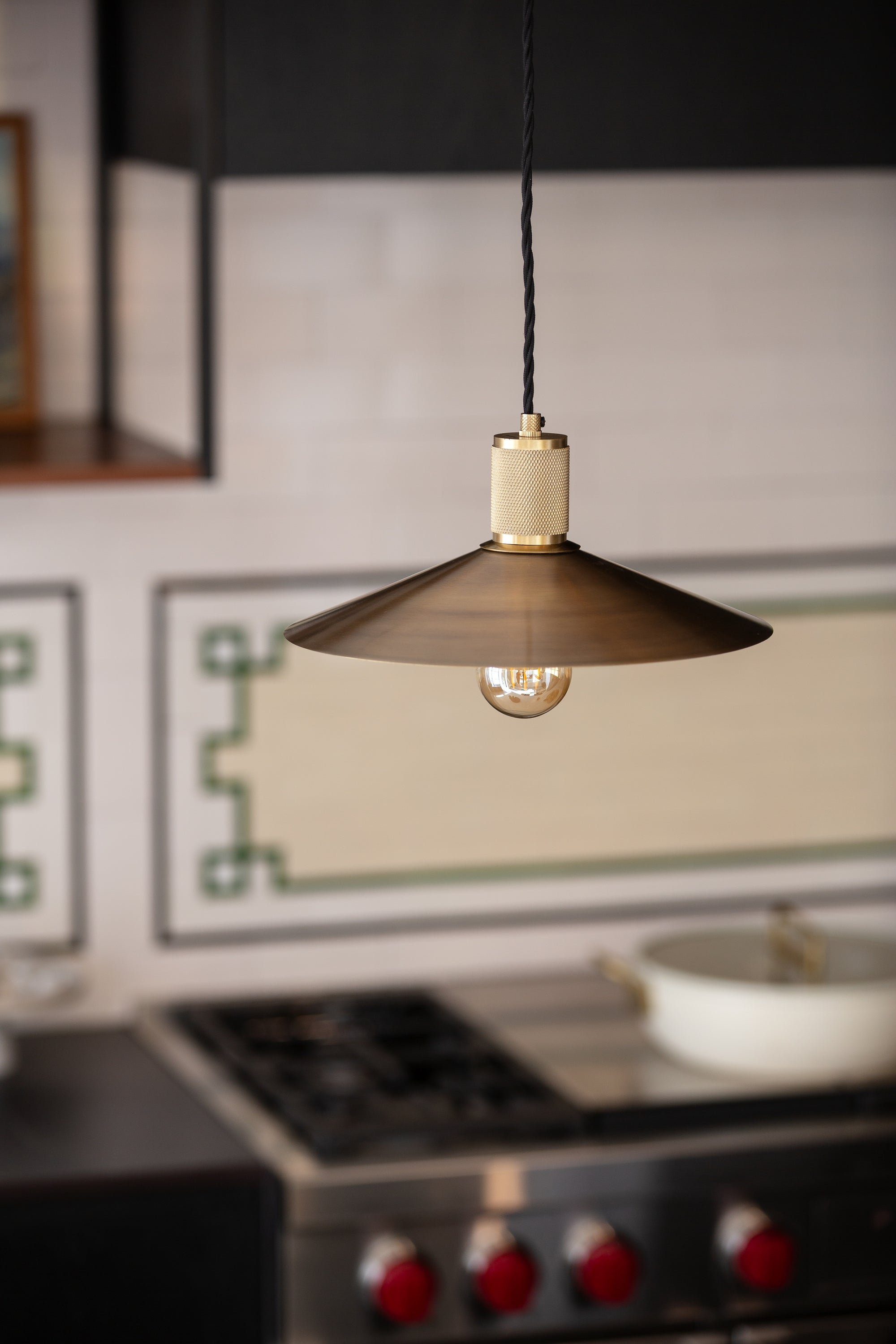 Knurled Slope Pendant Light in Brass Finish with Brass Holder