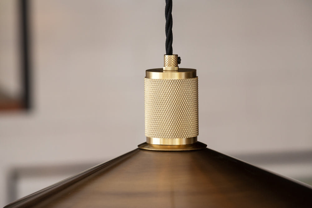 Knurled Slope Pendant Light in Brass Finish with Brass Holder