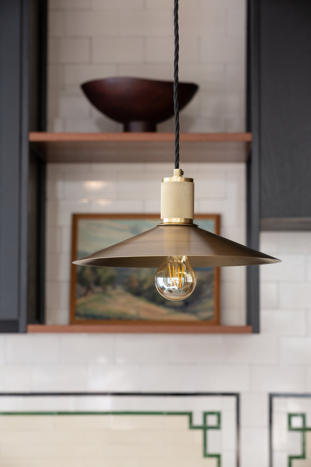 Knurled Slope Pendant Light in Brass Finish with Brass Holder