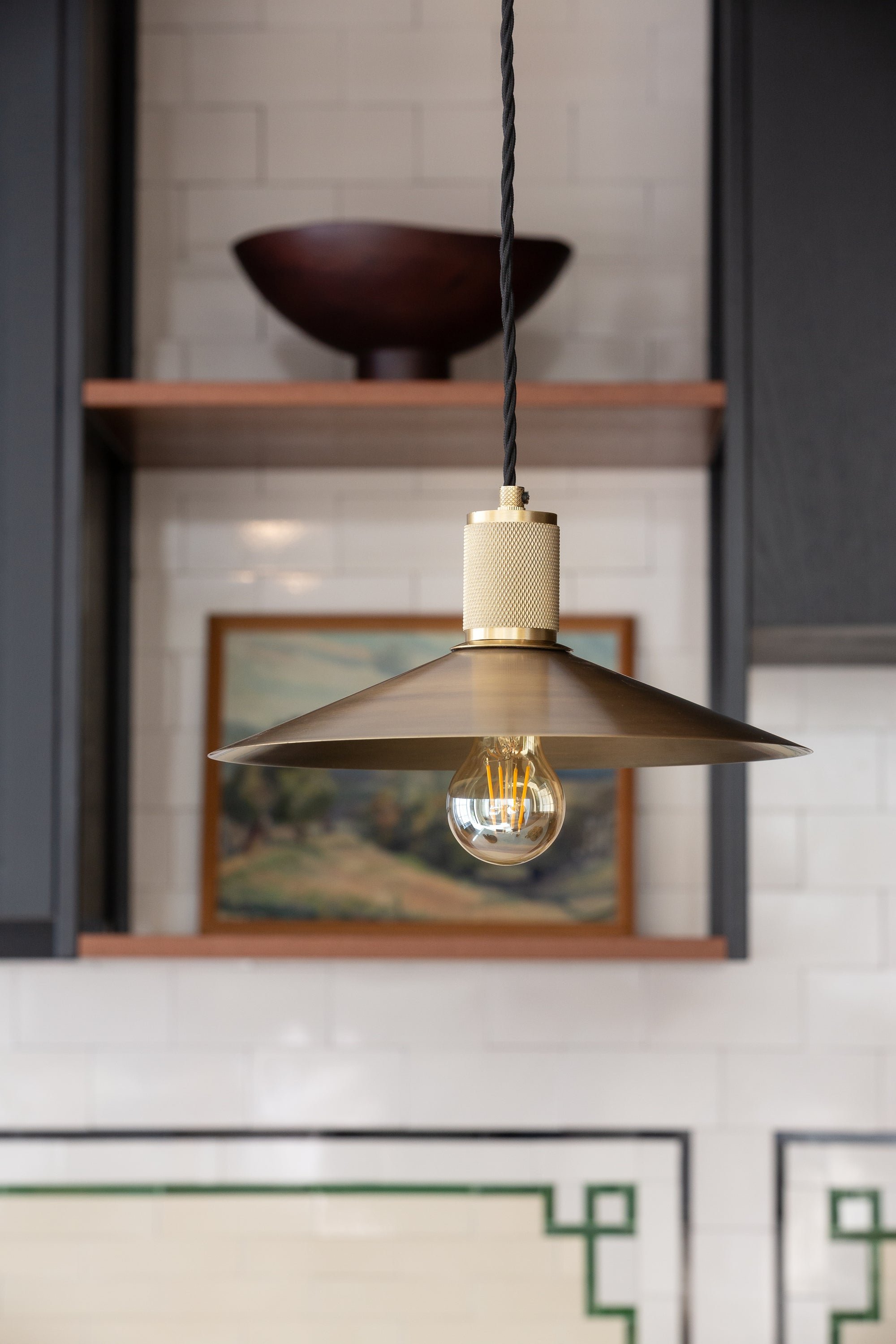 Knurled Slope Pendant Light in Brass Finish with Brass Holder