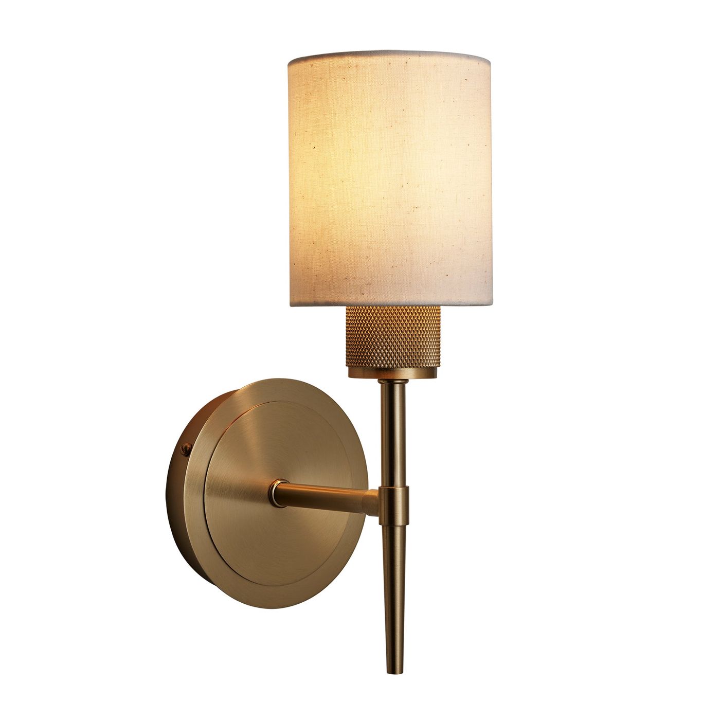 Knurled Brass Torch Wall Light with  Cylinder Light Natural Cotton Shade