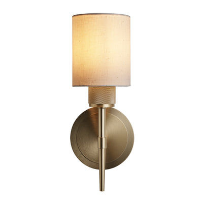 Knurled Brass Torch Wall Light with  Cylinder Light Natural Cotton Shade