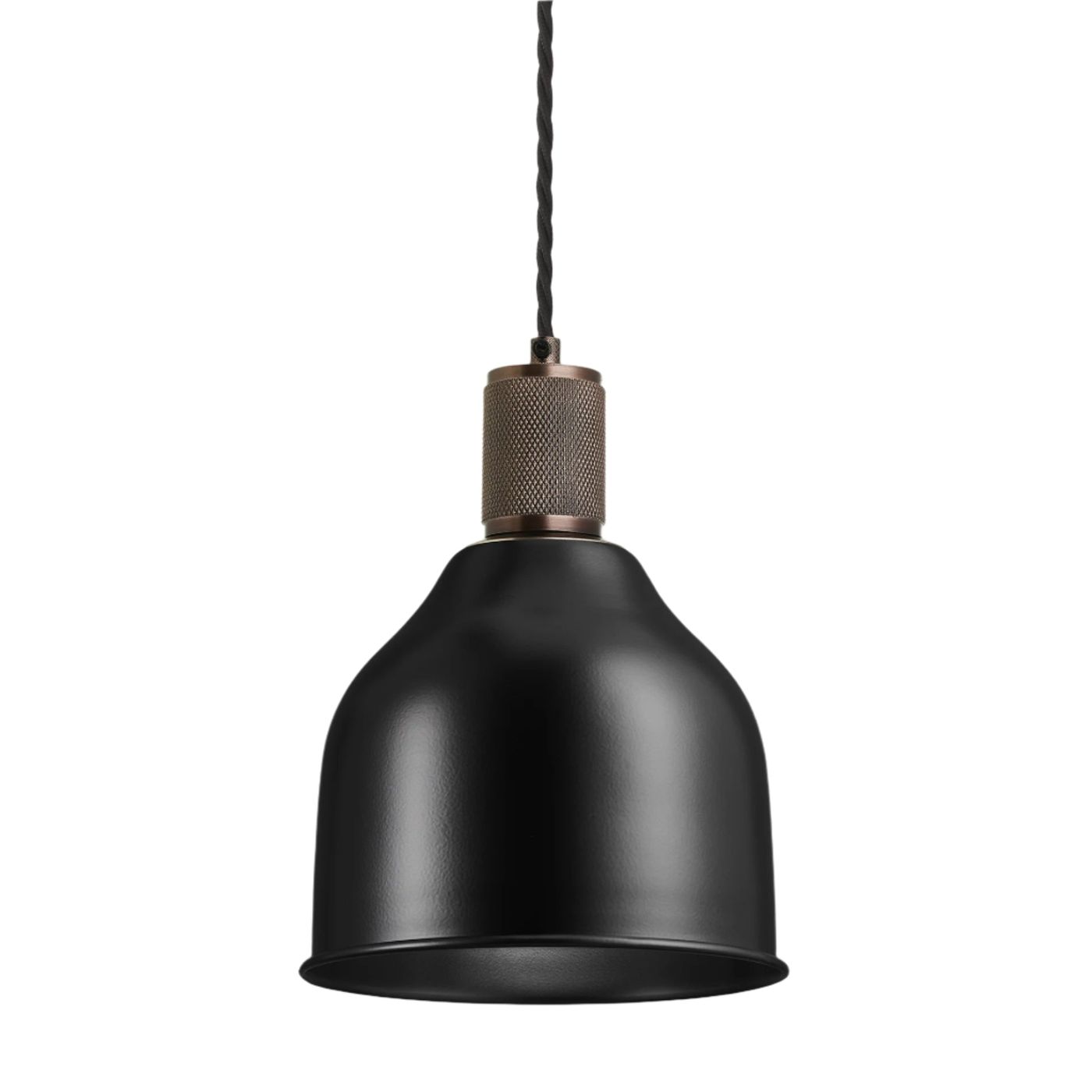 Black with Bronze Holder Knurled Cone Pendant Light - 7 Inch - Industville KN-CP7-BK-BZH