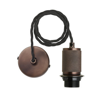 Bronze Knurled Edison Cord Set ES E27 Bulb Holder with Ring and Fabric Flex, Product code is KN-ECS-BZ