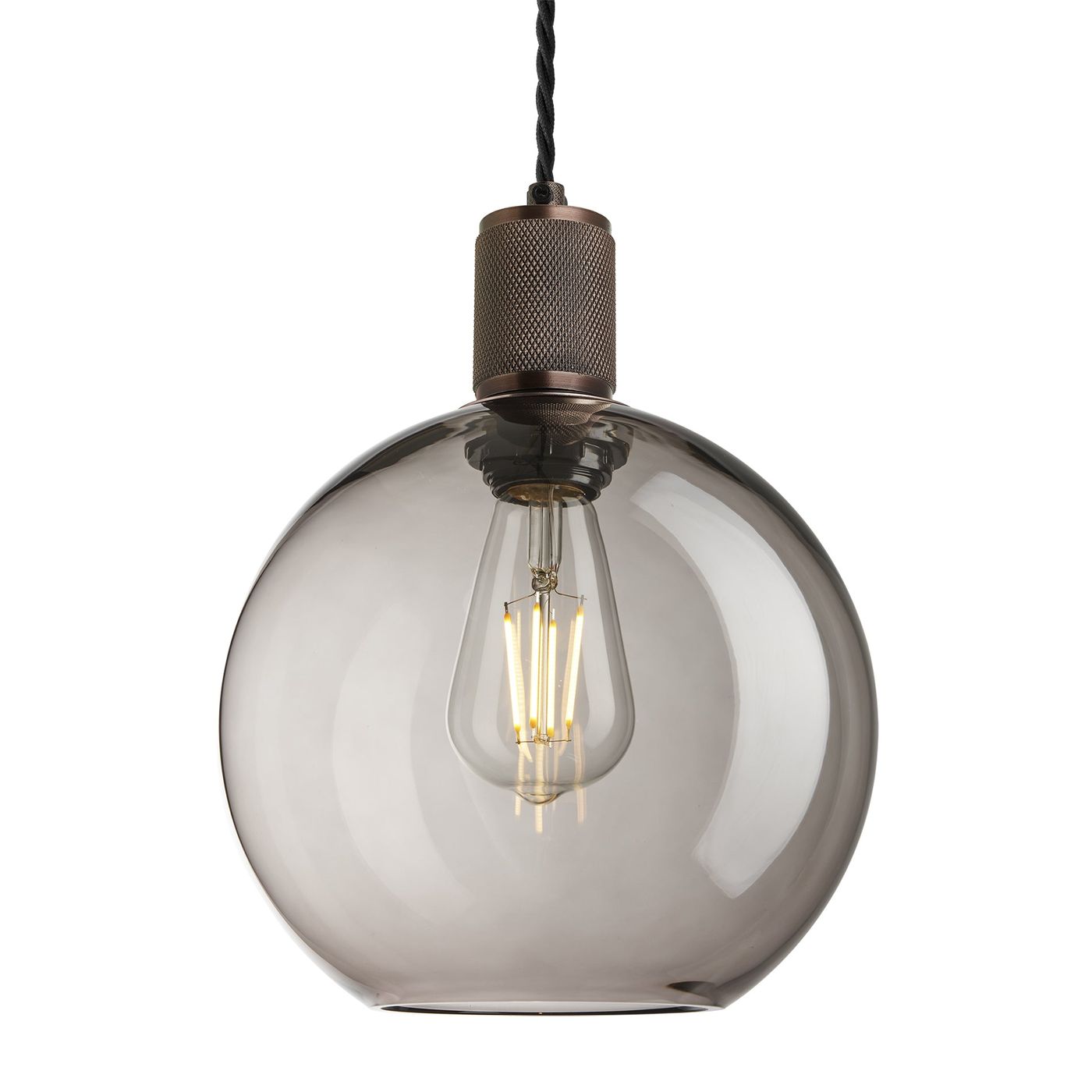 Smoked Glass Mocha with Bronze Holder Globe Pendant Knurled Holder KN-SGL-GLP9-MO-BH